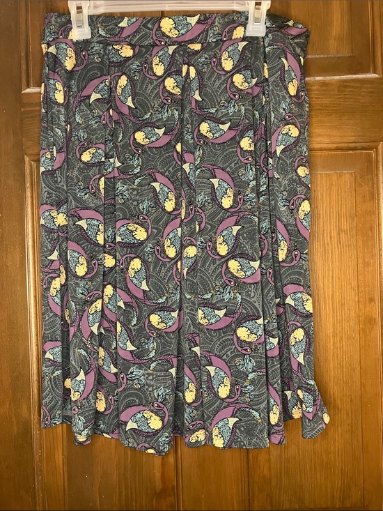 LuLaRoe Dresses & Skirts - LuLaRoe Gray Peacock Paisley Skater Skirt with Purple and Yellow Accents- XL